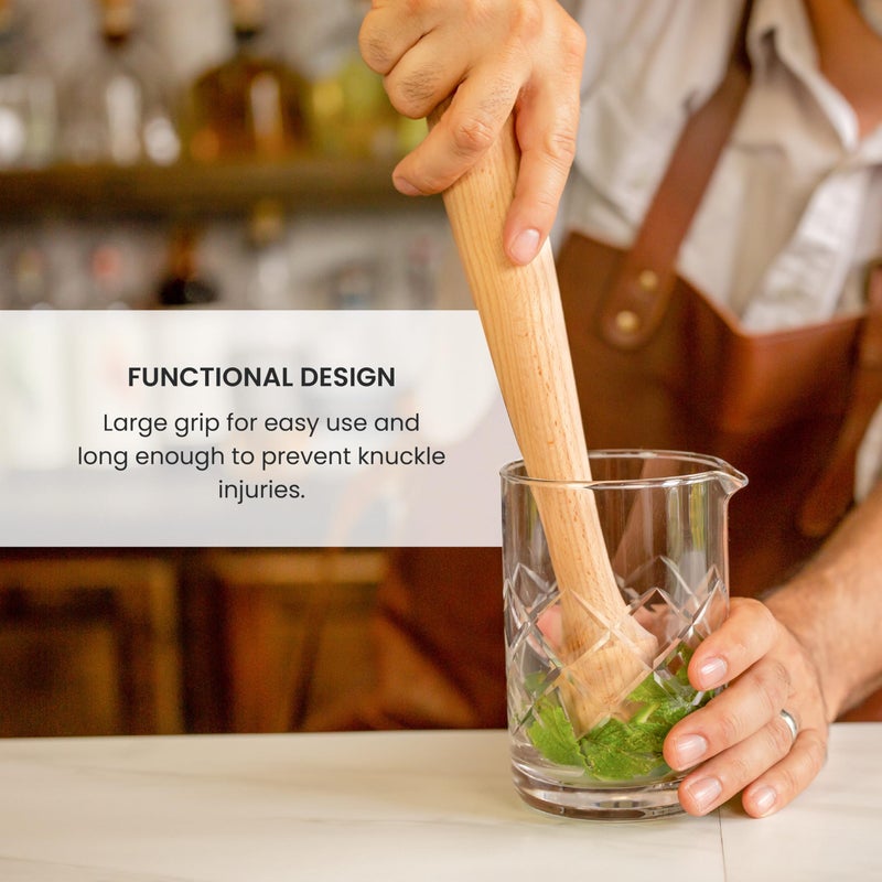 A Bar Above Wooden Muddler for Cocktails, 12-Inch Long Cocktail Muddler, Perfect to Crush Fruit, Pressing Mint and Sugar Cubes, Mint Muddler to Make Mojitos, Essential Bar Tools for Cocktail Set - Image 3